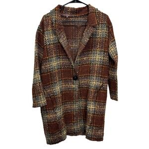 Brown Plaid Wool Blend Cocoon Style Coat Y2K Sas La Feé Maraboutée France 36 S M